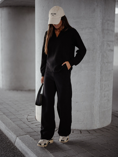 KOMPLET DZIANINOWY SWETERKOWA BLUZA+ SPODNIE- CZARNY