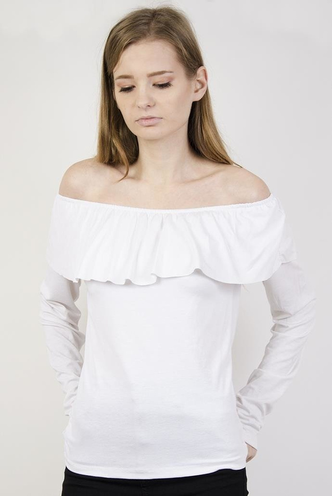 Biała bluzka z hiszpańskim dekoltem
