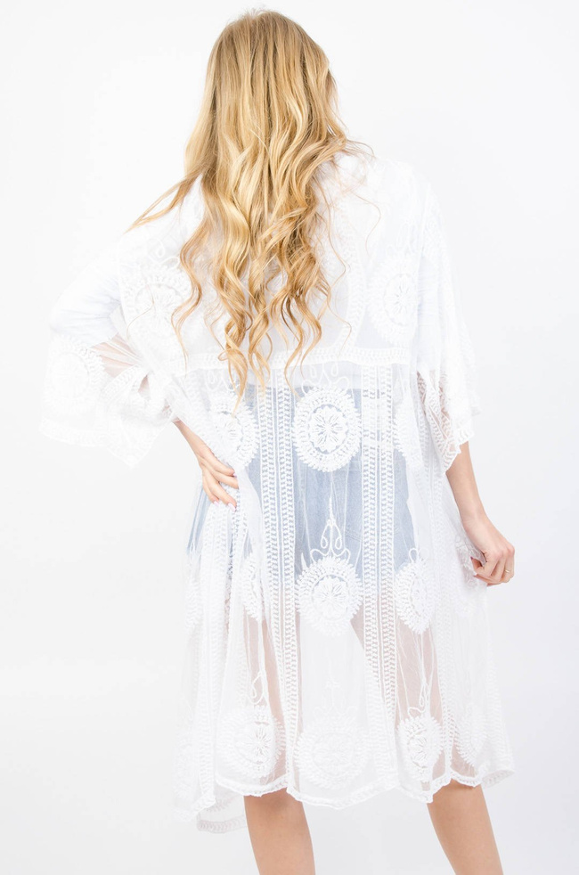 BIAŁA NARZUTA PLAŻOWA PAREO Z SIATKI