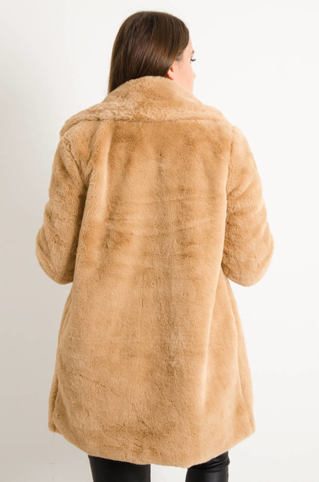 BRĄZOWY FUTRZANY PŁASZCZ 