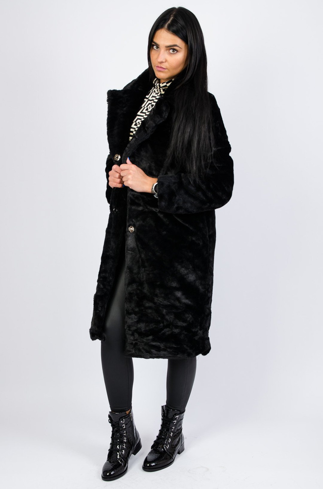 Czarny Płaszcz z miękkiego pluszu