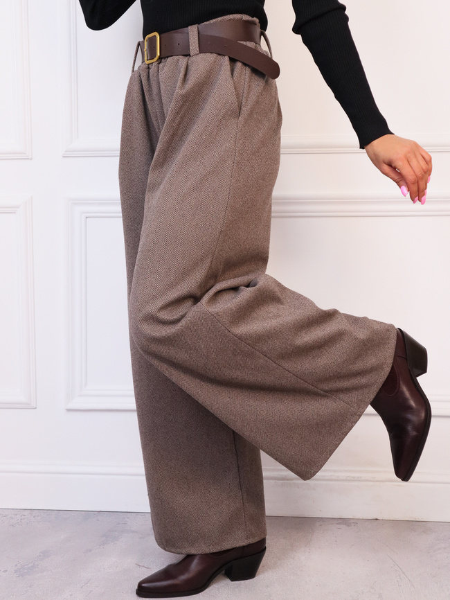 SPODNIE DZIANINOWE SZEROKIE Z PASKIEM- FANGO