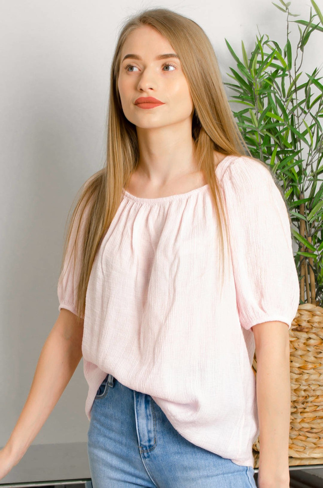 RÓŻOWA BLUZKA Z KWADRATOWYM DEKOLTEM