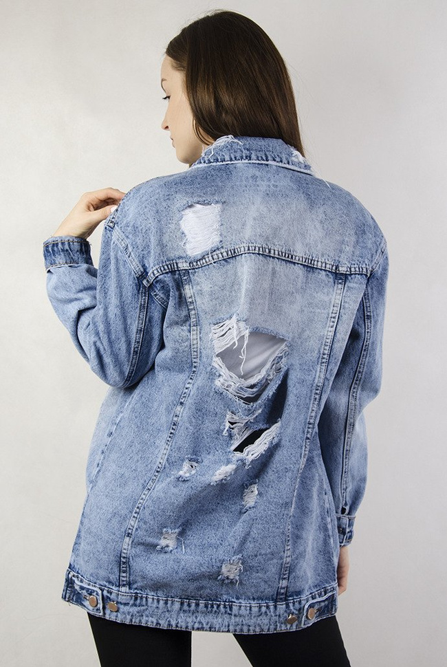 Kurtka jeansowa dłuższa z przetarciami