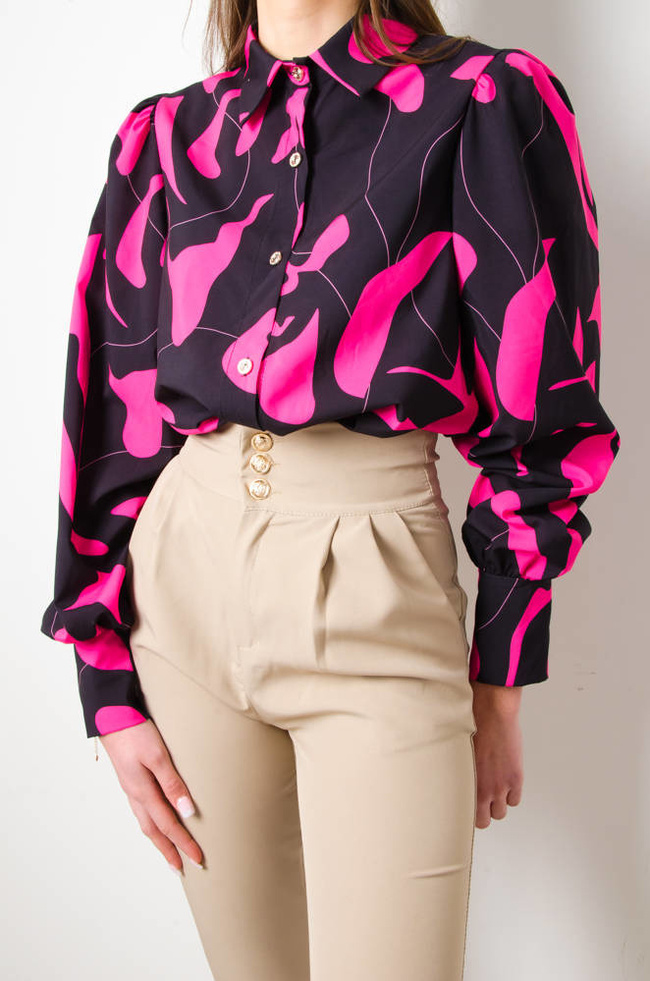 KOSZULA WZORZYSTA Z GUZIKAMI- CZARNO-RÓŻOWA