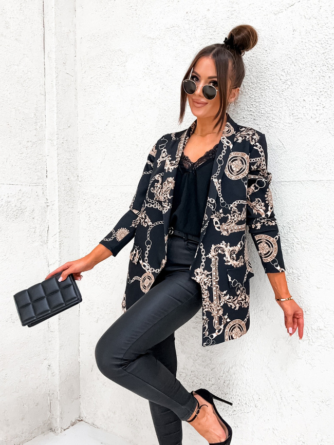 ELGANCKA MARYNARKA W ZŁOTE ŁAŃCUCHY-  CZARNA