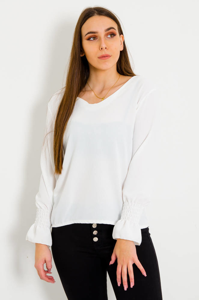 BIAŁA ELEGANCKA BLUZKA Z WYCIĘCIEM I KORONKĄ NA PLECACH