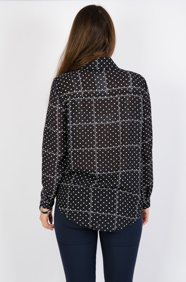 Czarna koszula mgiełka w białe kropki