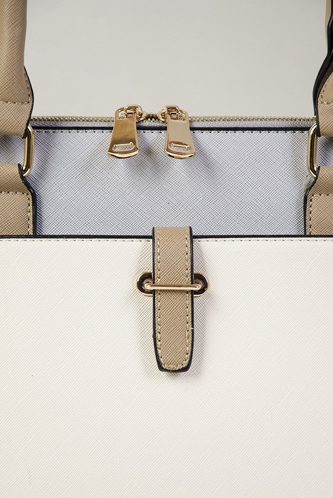 Torebka szaro beżowa z brązową rączką typu shopper