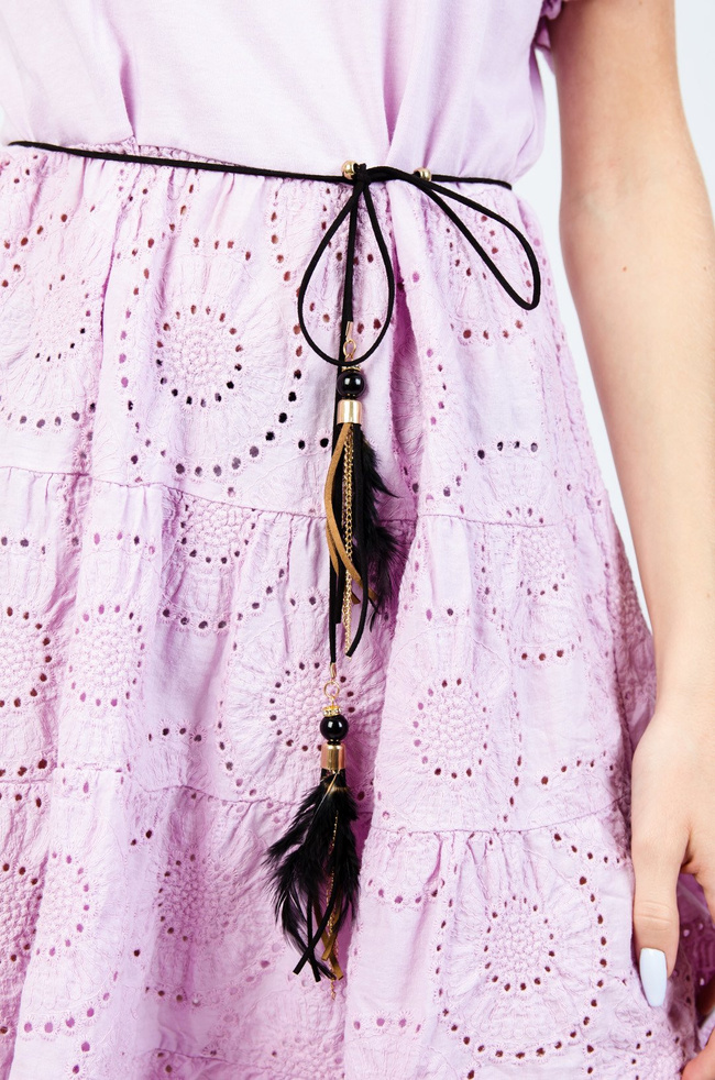 FIOLETOWA BAWEŁNIANA AŻUROWA SUKIENKA Z HAFTEM