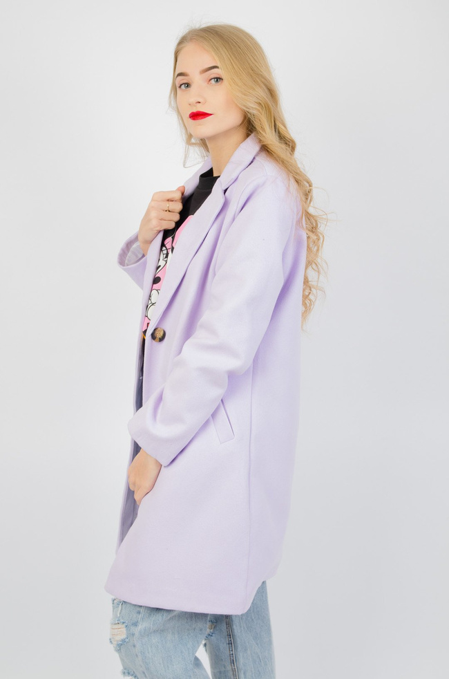 WIOSENNY PŁASZCZ W PASTELOWYM ODCIENIU - FIOLETOWY