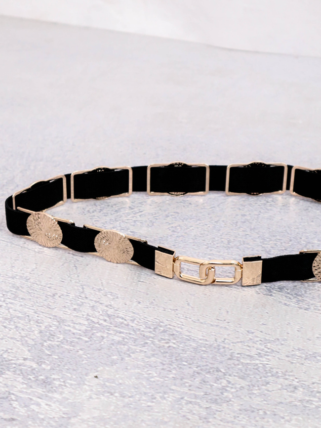 CZARNY PASEK NA GUMIE ZE ZŁOTYMI KÓŁKAMI