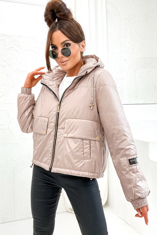 KURTKA ASYMETRYCZNA ZE ZŁOTYMI ELEMENTAMI- BEŻOWA