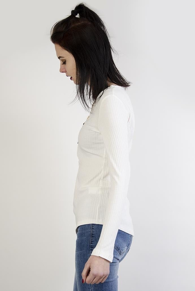 Biała prążkowana bluzka zapinana na zamek