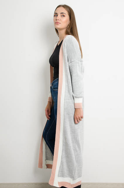 SZARY DŁUGI KARDIGAN SWETER