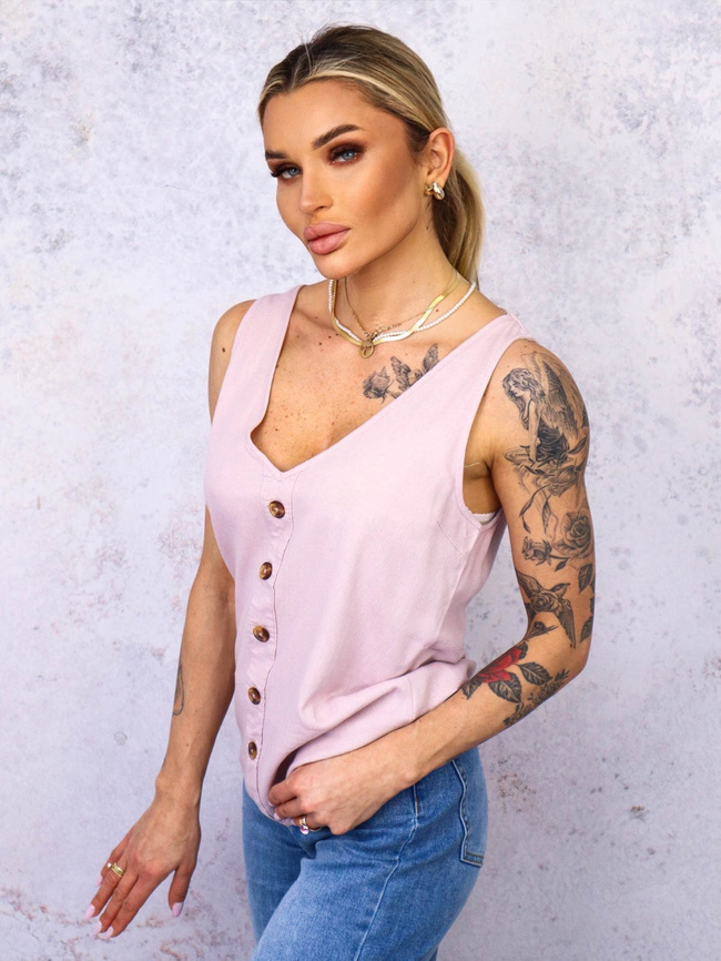 TOP NA RAMIĄCZKACH Z GUZIKAMI- RÓŻOWY