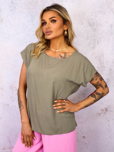 ASYMETRYCZNY T-SHIRT OVERSIZE- ZIELONY