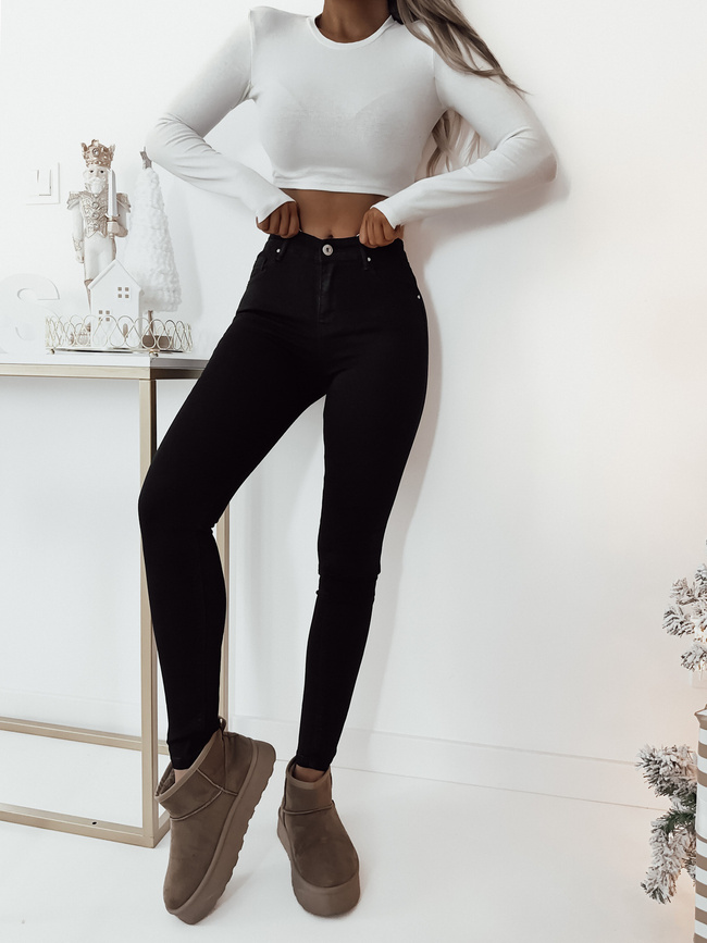 CZARNE SPODNIE SKINNY Z WYSOKIM STANEM