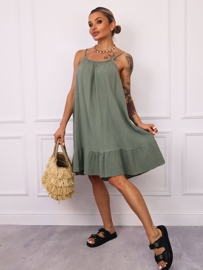 SUKIENKA MINI MUŚLNOWA NA RAMIĄCZKA Z FALBANĄ- ZIELONA