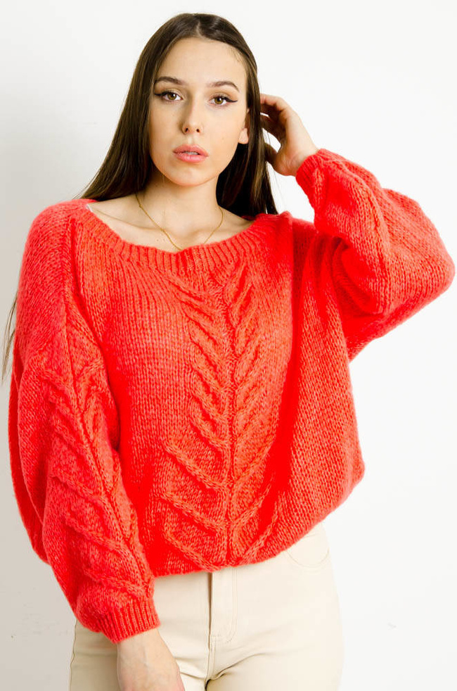 POMARAŃCZOWY SWETER O LUŹNYM KROJU