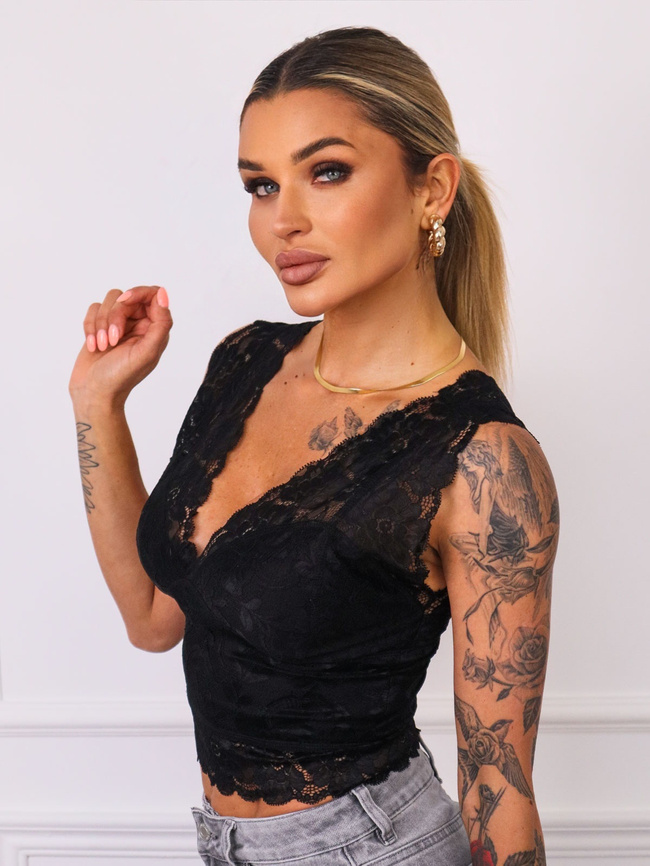 TOP KORONKOWY NA SZEROKICH RAMIĄCZKACH- CZARNY