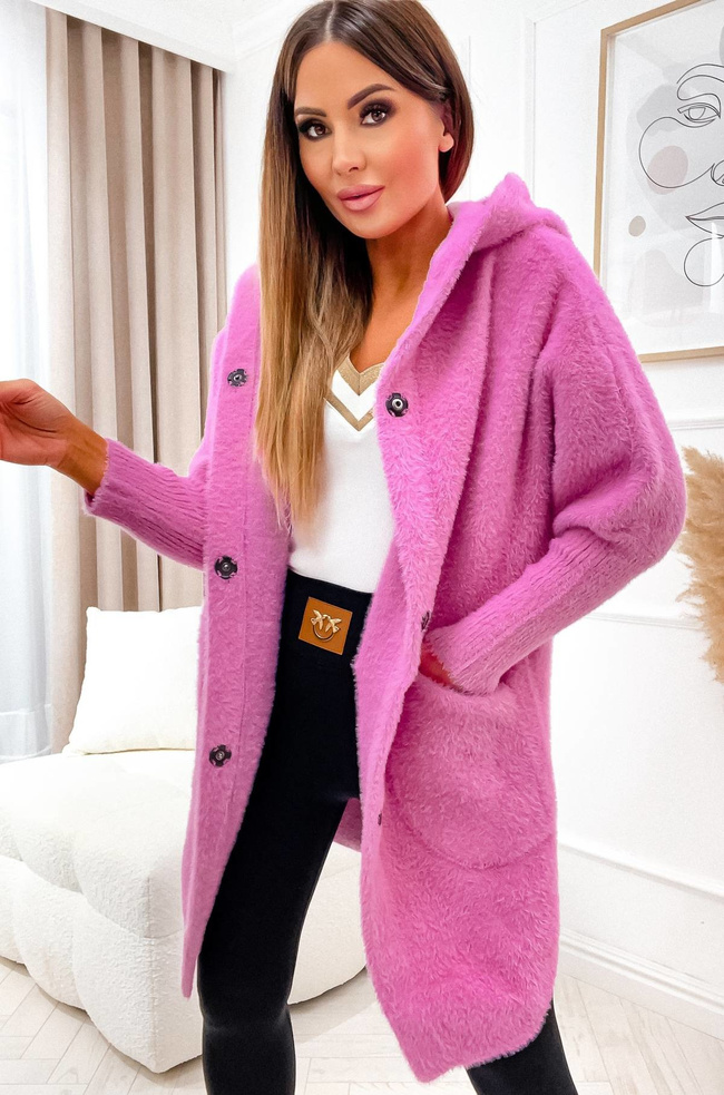 KURTKA ALPAKA Z KAPTUREM- CIEMNY RÓŻ