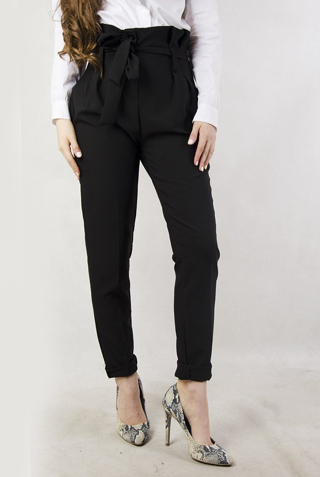 Czarne eleganckie spodnie z wysokim stanem