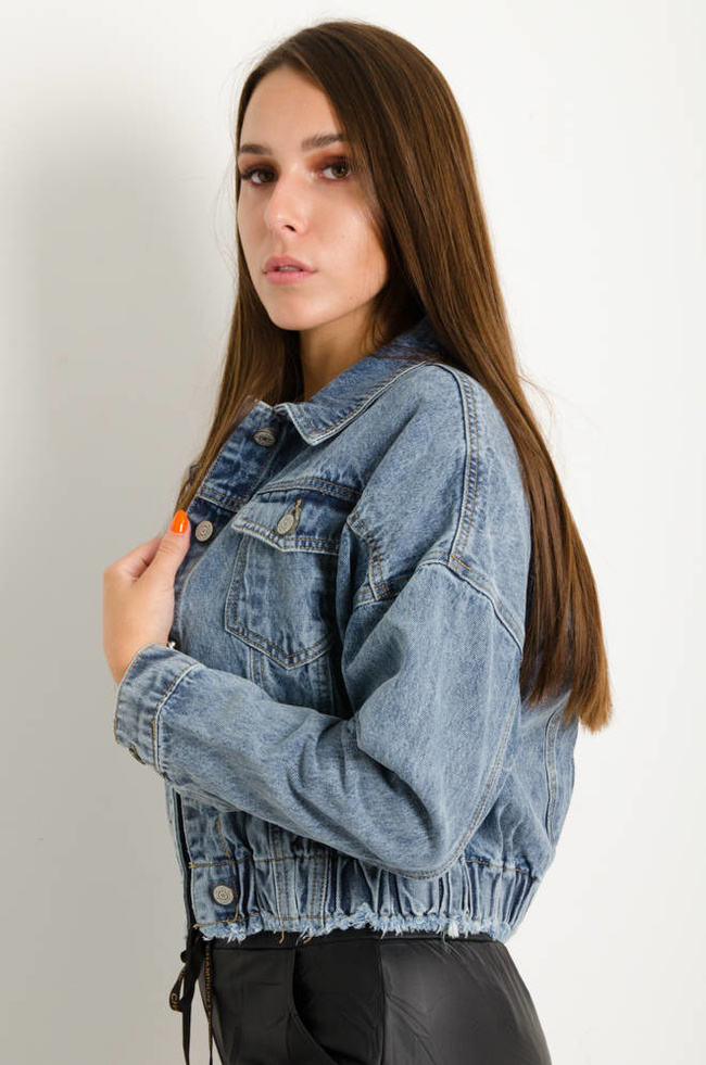 KURTKA JEANSOWA Z GUMĄ W PASIE
