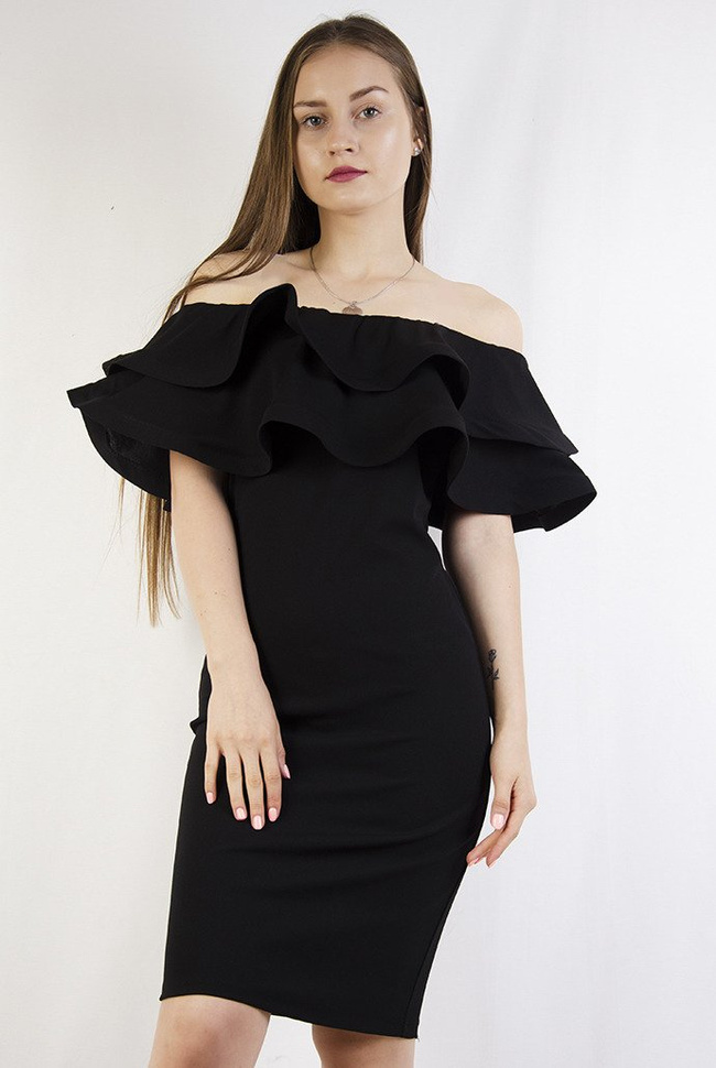 Czarna sukienka z usztywnianą podwójną falbaną