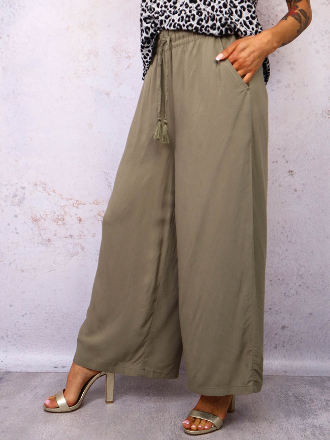 SPODNIE MATERIAŁOWE Z SZEROKIMI NOGAWKAMI- ZIELONE