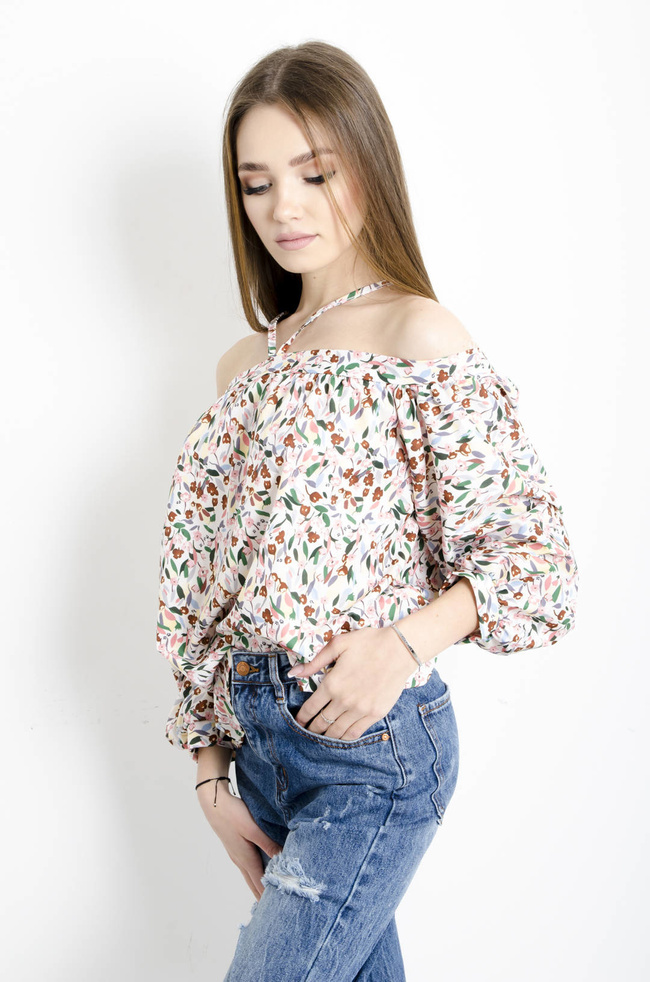 BLUZKA HISZPANKA W KWIATY- BEŻOWA