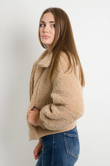 BRĄZOWA KURTKA BOMBERKA Z KOŻUSZKIEM