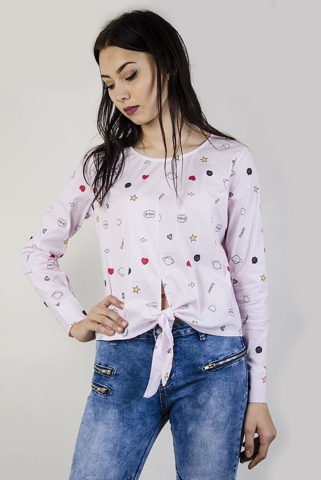 Jasnoróżowa koszula w paski, z wiązaniem z przodu