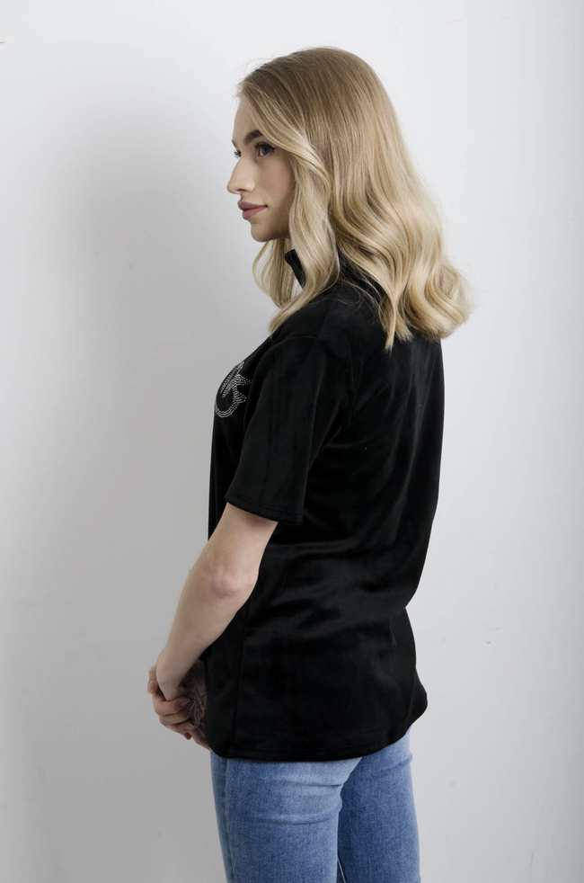 BLUZKA WELUROWA ZE STÓJKĄ- CZARNA