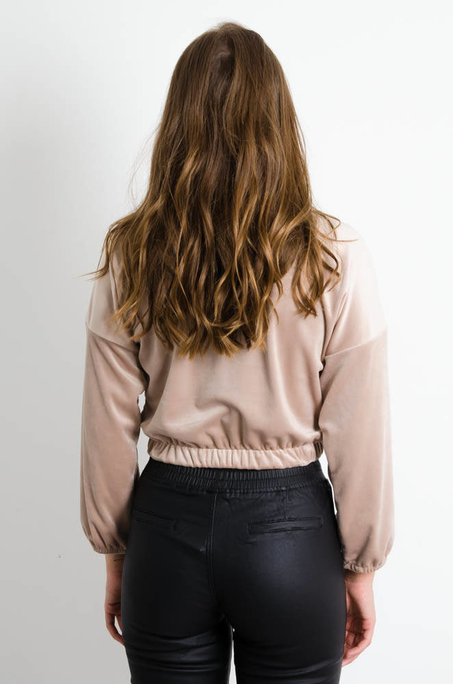 BEŻOWA KRÓTKA BLUZA WELUROWA