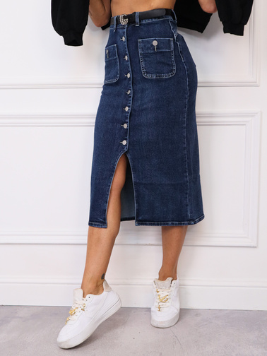 JEANSOWA SPÓDNICA MIDI ZAPINANA NA GUZIKI+ PASEK