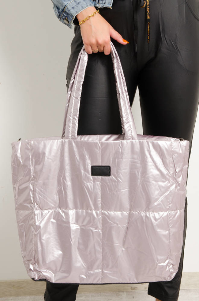 DUŻA PIKOWANA TORBA TYPU SHOPPER- RÓŻOWA