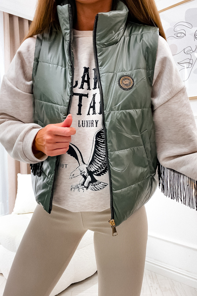 KAMIZELKA PIKOWANA Z NASZYWKĄ- ZIELONA