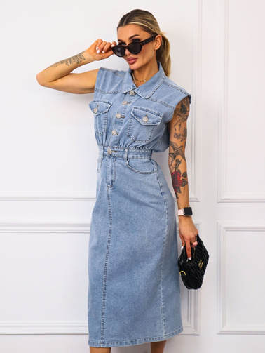 SUKIENKA JEANSOWA MIDI Z KIESZENIAMI