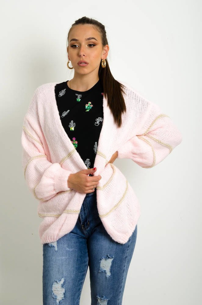 RÓŻOWO-ZŁOTY SWETER KARDIGAN 