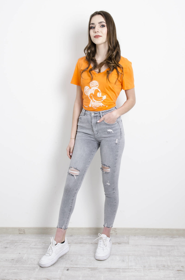 SPODNIE SZARE JEANSOWE Z WYSOKIM STANEM 