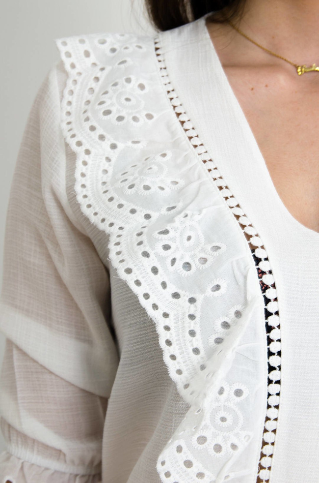BIAŁA BLUZKA W SZPIC Z HAFTEM