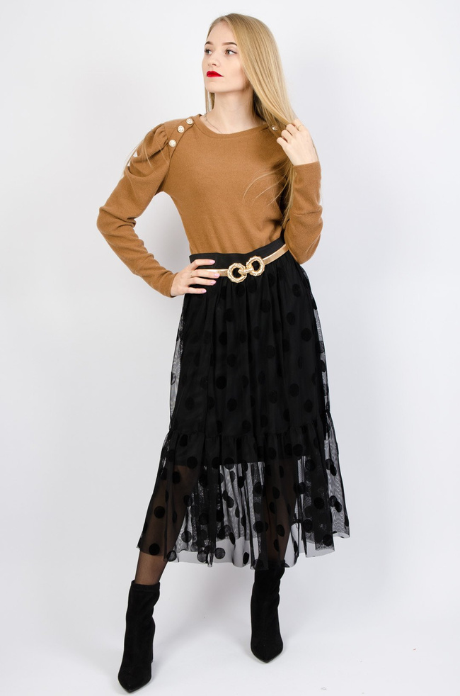 BRĄZOWA BLUZKA Z BUFIASTYMI RĘKAWAMI