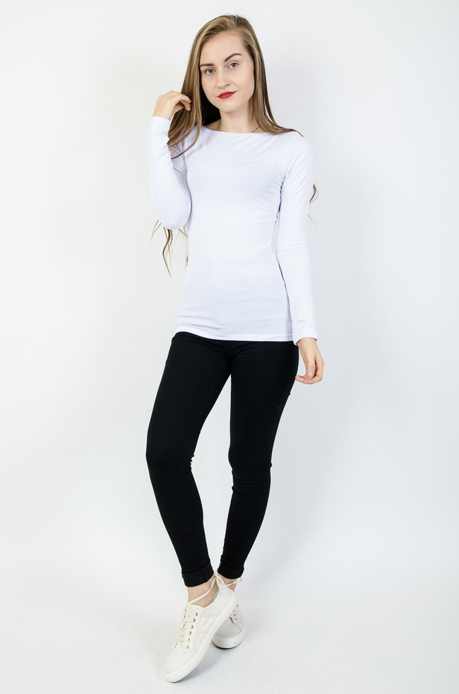 Biała bluzka typu basic na długi rękaw