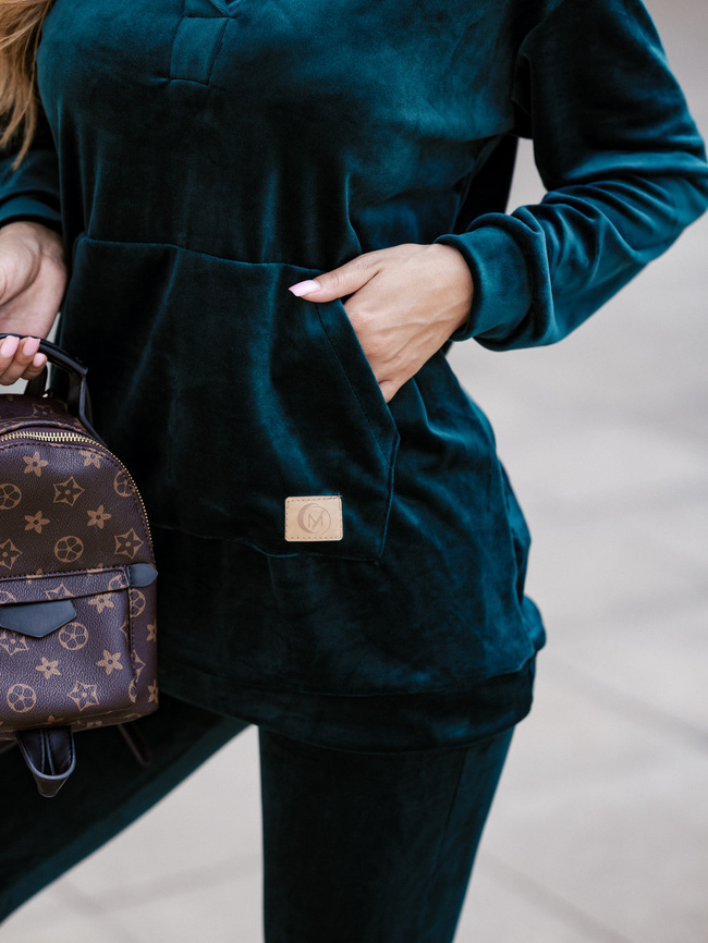 WELUROWY KOMPLET BLUZA+ LEGGINSY- BUTELKOWA ZIELEŃ