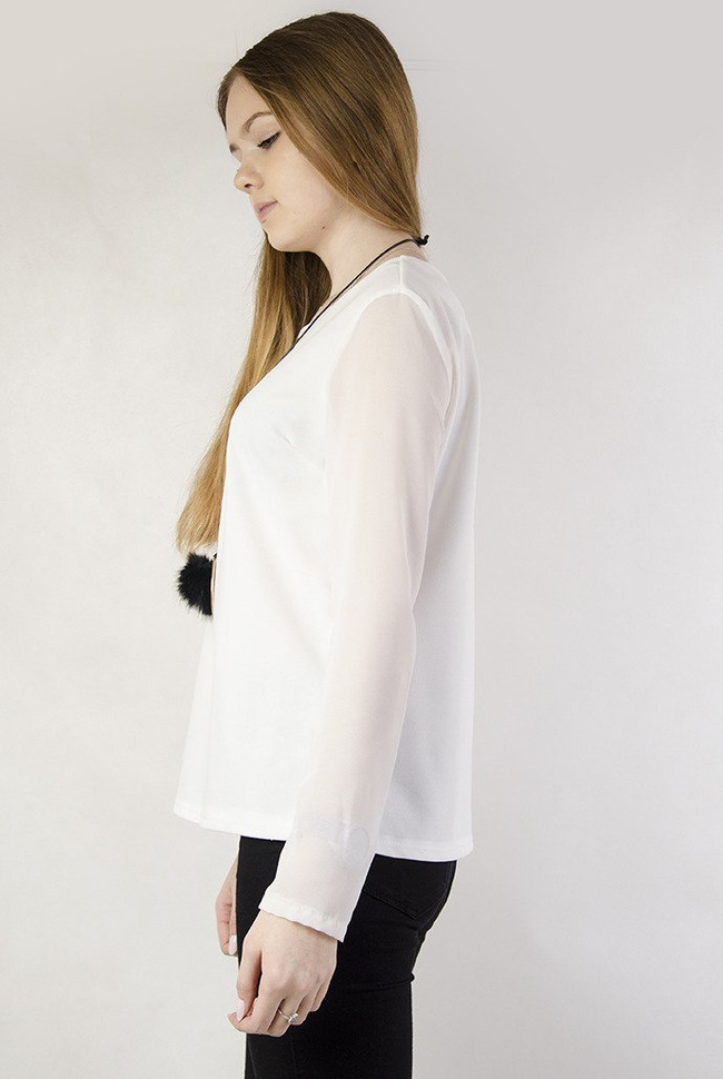 Biała zwiewna bluzka z prześwitujacymi rękawami 