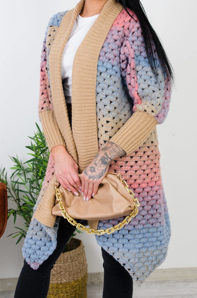 WIOSENNA NARZUTKA MULTICOLOR Z BRĄZOWYM ŚCIĄGACZEM-NIEBIESKA