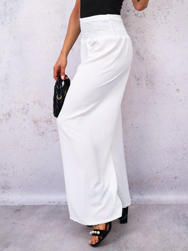 SPODNIE MATERIAŁOWE Z SZEROKIMI NOGAWKAMI I GUMĄ W PASIE- BIAŁE