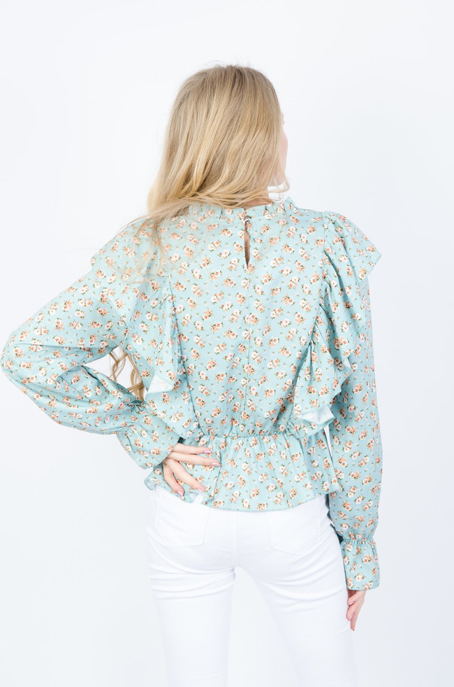 TURKUSOWY TOP W KWIATY