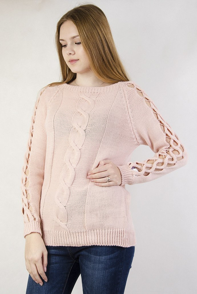 Różowy sweter z wycięciami przy rękawach